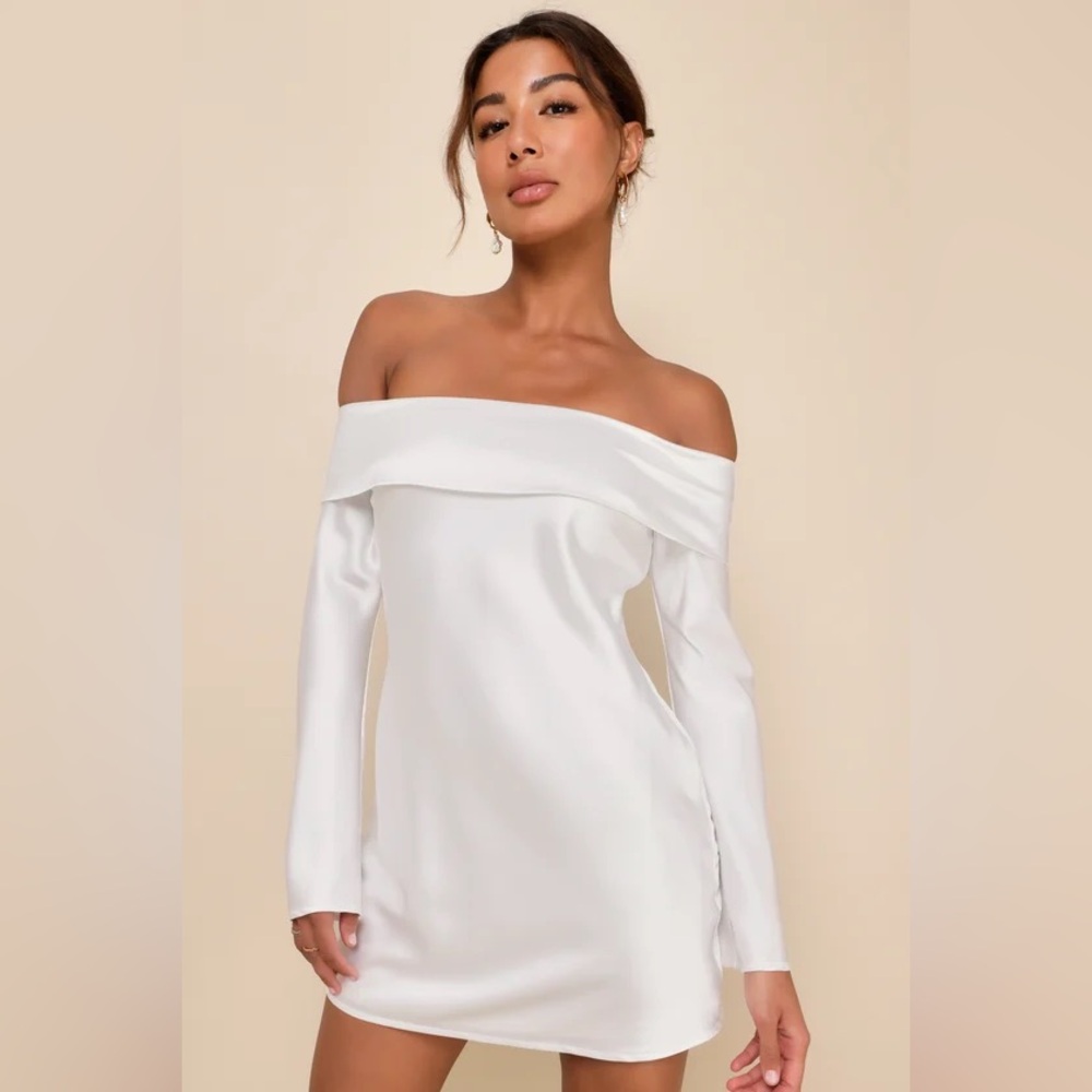 Lulu's Glowing Charisma White Sequin Pearl Mesh Long Sleeve Mini Dress